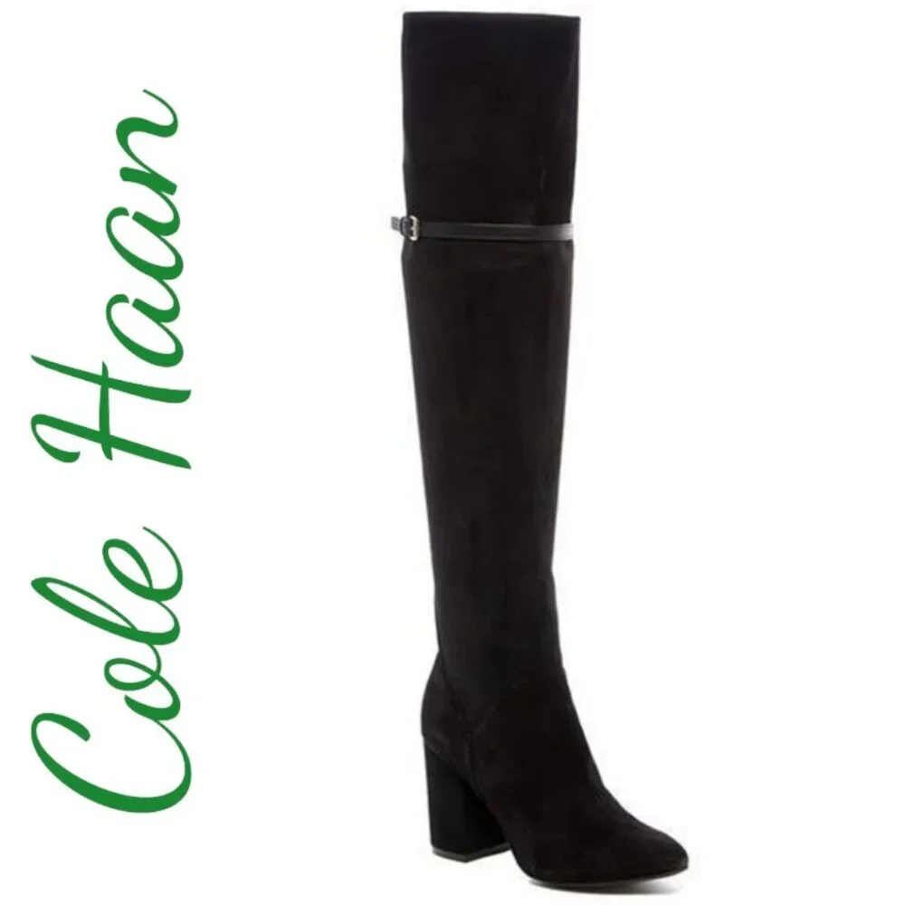 COLE HAAN DARCIA Over-the-Knee Black Suede Boot, Size‎ 7